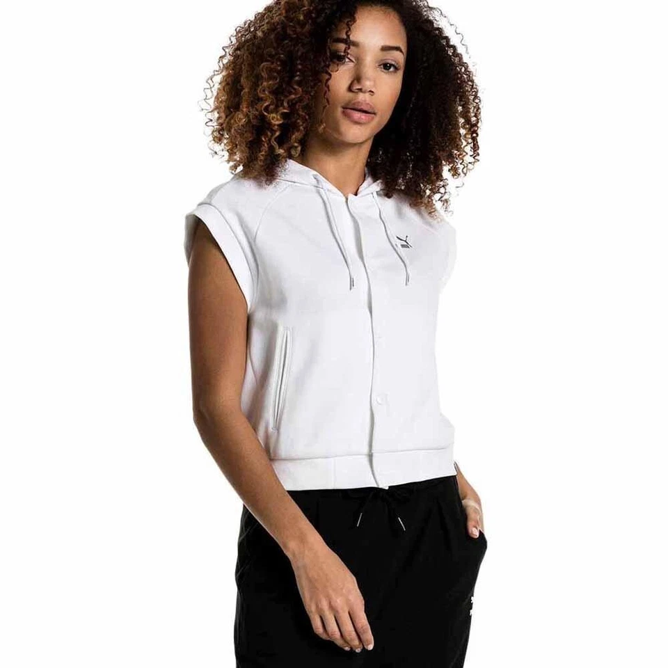 Sudadera con capucha para mujer Puma Classics sin mangas con logotipo T7, blanca, mediana - Precio de venta sugerido por el fabricante 75 USD Foto 3 de 3