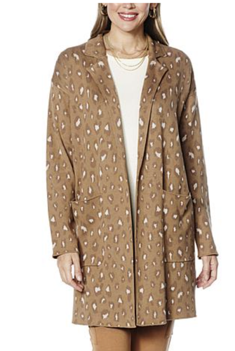 NEW G Giuliana Sz XL Jacquard Sweater/COAT Knit Duster Cardigan BROWN & LEOPARD - Picture 2 of 6