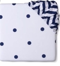 Circo Duo Printed Fitted Baby Crib Sheet Navy Dot Chevron New Blue