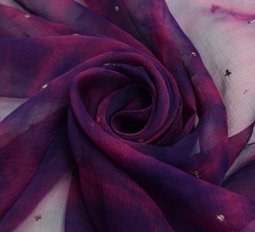 Sushila Vintage Tie-Dye Scrap Dupatta Chiffon Silk Magenta Purple Long Stole - Picture 8 of 11