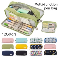 Large Capacity Pencil Case Double Side Canvas Pen Bag Storage Pouch Stationery H