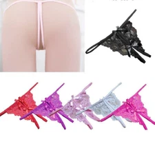 5 Pack Lot Sexy Women Lace Thong G-string Crotchles Panties Lingerie Underwear
