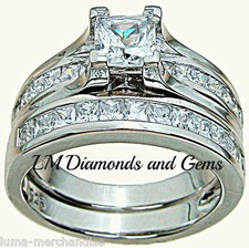14k White Gold Created Diamond Wedding Set Princess Bridal Engagement Rings