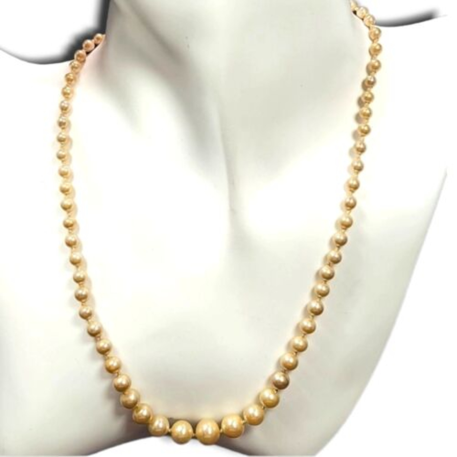 Graduated Imitation Pearl Necklace Champagne Knot… - image 5