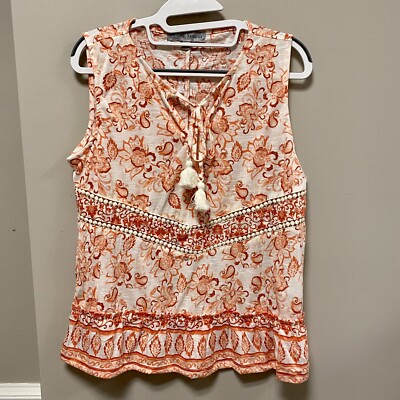 Absolutely Famous Dark Orange & Ivory Top Sz S NWT