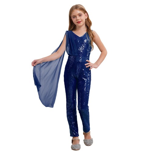 Kinder Mädchen Overall Funkeln Bodysuit Kleidung Pantsuit Show Ärmellos Design - Bild 32 von 72
