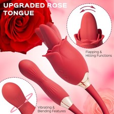 Rose Sucking Vibrator Oral Clit Licking Tongue G-Spot Dildo Sex Toys For Women