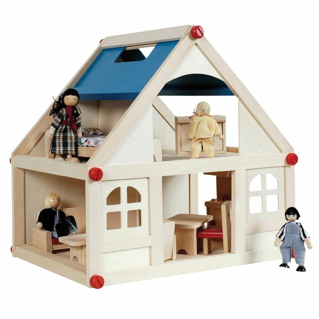 Wooden Dolls House With Furniture and 