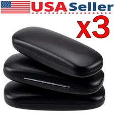 NEW Clam Shell Hard Eyeglasses PU Glasses Case Black w/Microfiber Cleaning Cloth