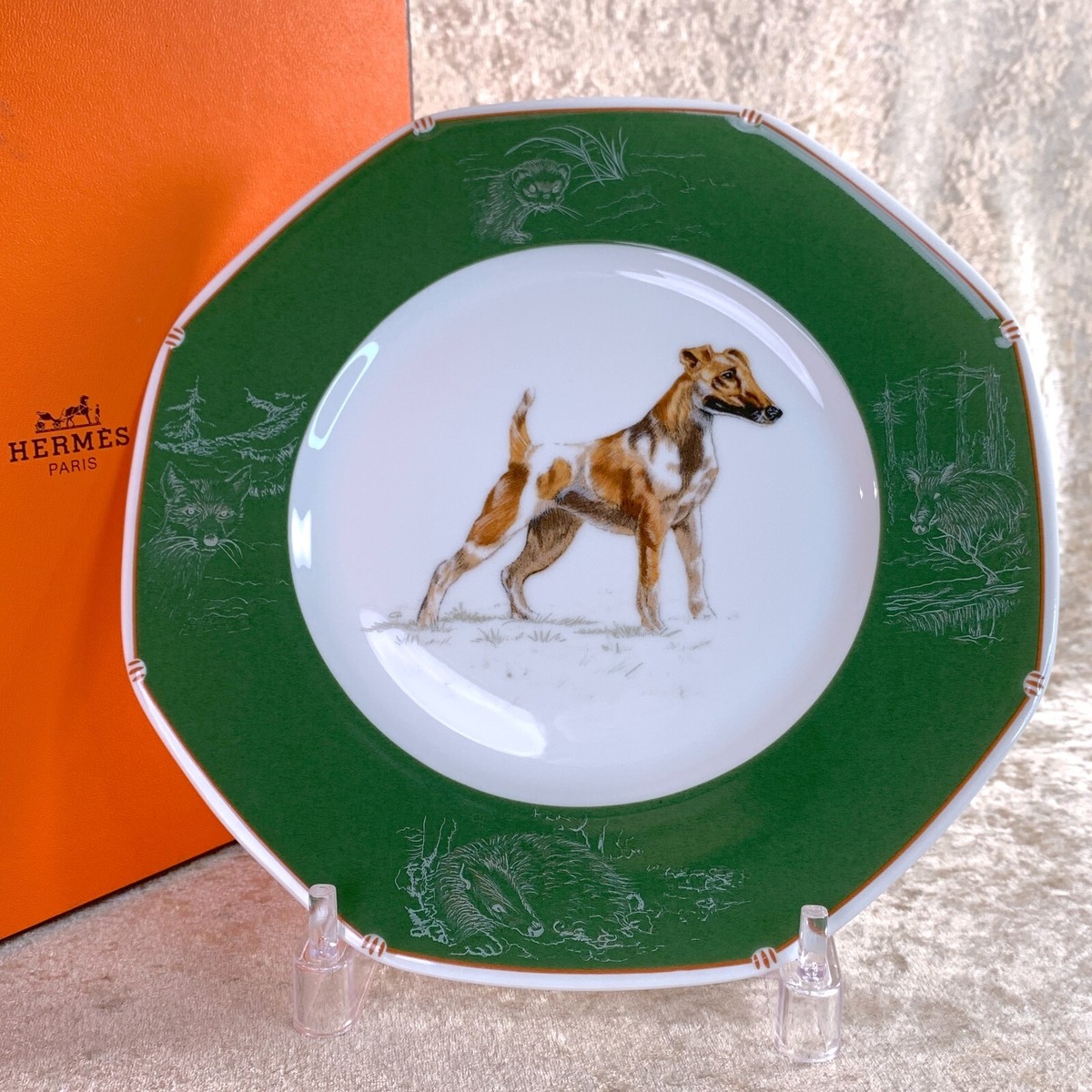 Hermes Paris Dessert Plate Fox a Poil Lisse Smooth Fox Terrier Dog