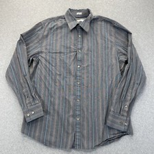 Calvin Klein Shirt Mens Large Brown Blue Striped Button Up Casual Business