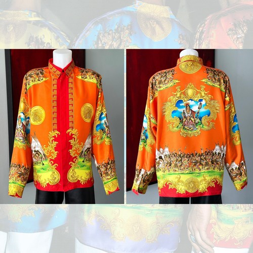 GIANNI VERSACE silk shirt Indian Summer print size 54 from S/S 1993 Miami series - Afbeelding 1 van 18