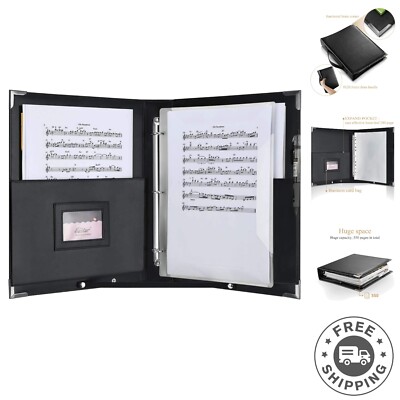 Multi-Functional Leather Music Folder - 200 Page Capacity with Elastic Strap