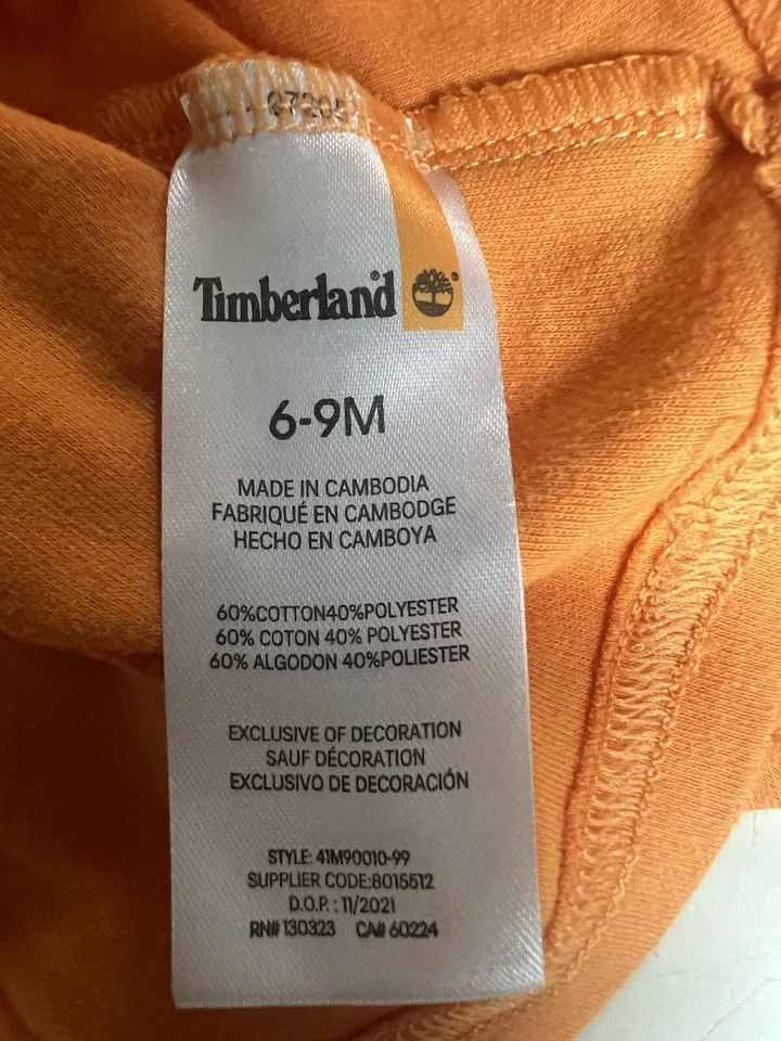 Camiseta Timberland Infantil 6-9 Meses Niños Broches de presión en el hombro Naranja S/S Foto 3 de 4
