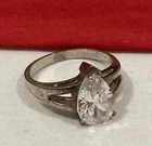 Vintage CA 925 Sterling Silver Teardrop CZ Cubic Zirconia Cocktail Ring SIZE 9