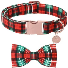 Christmas Red Plaid Dog Collar Bow Adjustable Red Checked Dog Collar Bow Tie ...