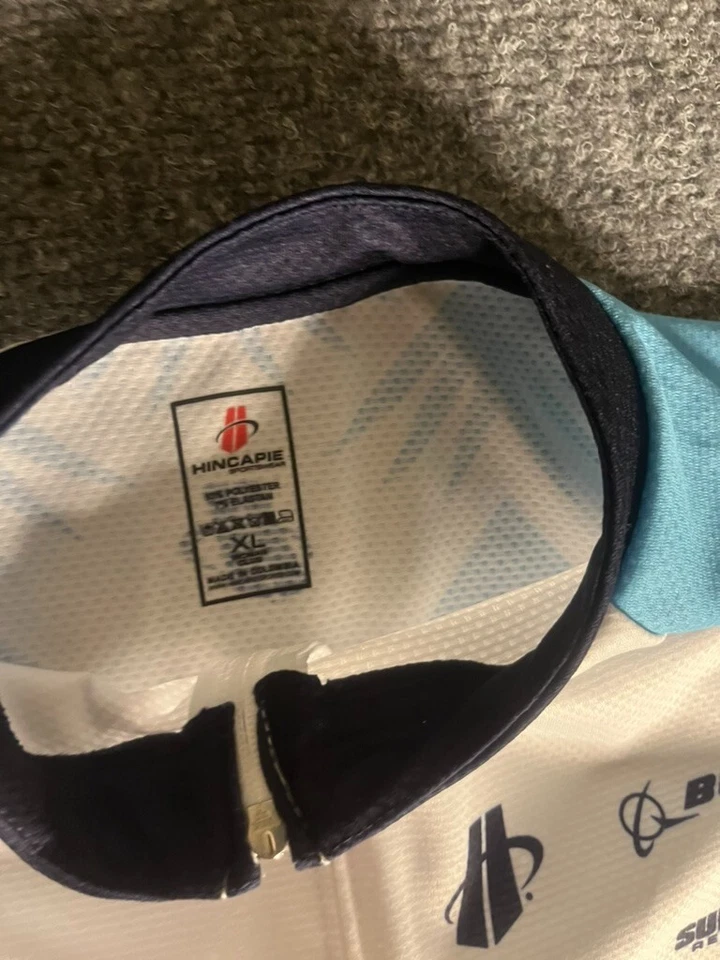 Jersey Ciclismo Hincapie XL CREMALLERA COMPLETA AZUL BLANCO PATROCINADO BOLSILLOS TRASEROS AOP Foto 4 de 4