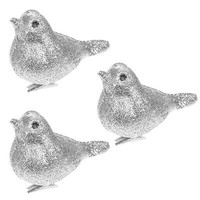 Weihnachtsdekoration 3Er Pack 8Cm Clip Auf Glitzer VöGel - Silber