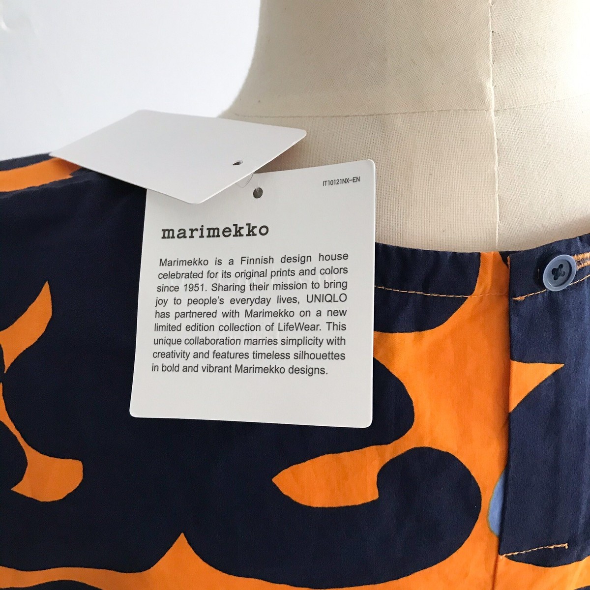 Uniqlo x Marimekko A Line Sleeveless Dress Orange & Navy XS