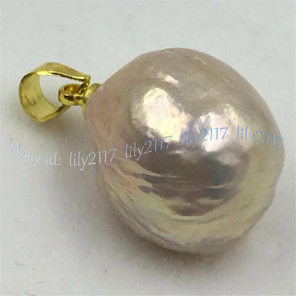 Colgante de perlas barrocas naturales reales de oro amarillo de 14 quilates AAA rosa de 13-14 mm Foto 2 de 4