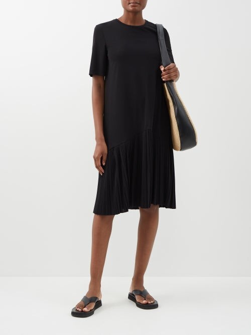 Max Mara Leisure Size L CIRCOLO Jersey Dress With Pleats, Black $350