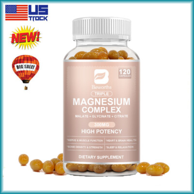 Triple Magnesium Complex Supplement - Mag Glycinate,Citrate,Malate,Stress Relief