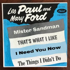 Vintage LES PAUL and MARY FORD,  Mister Sandman+3 Songs, Capitol 7" 45RPM Record