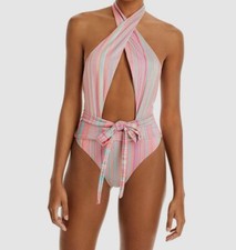  155 PQ Swim Women's Pink Alex Printed Cutout Halter One Piece Swimsuit Size S