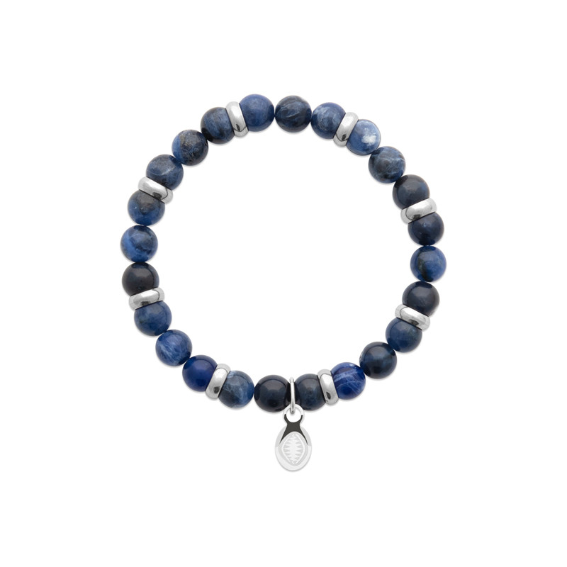 Bracelet Perles Sodalite Bleue Authentique et Acier de Haute Qualité