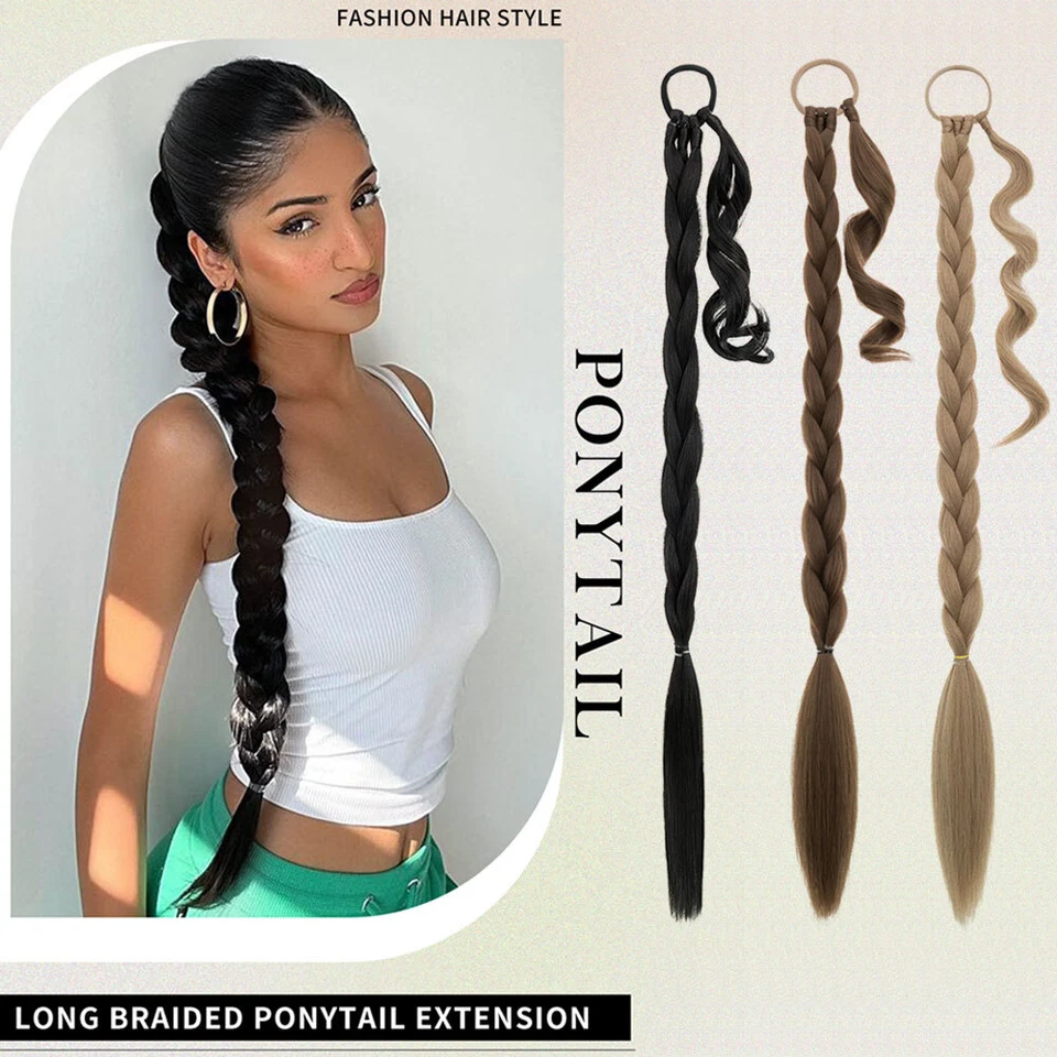 34" Long Braided Ponytail Extensions Real As Human Hair Straight Hair Pony tail - Image 2 of 4