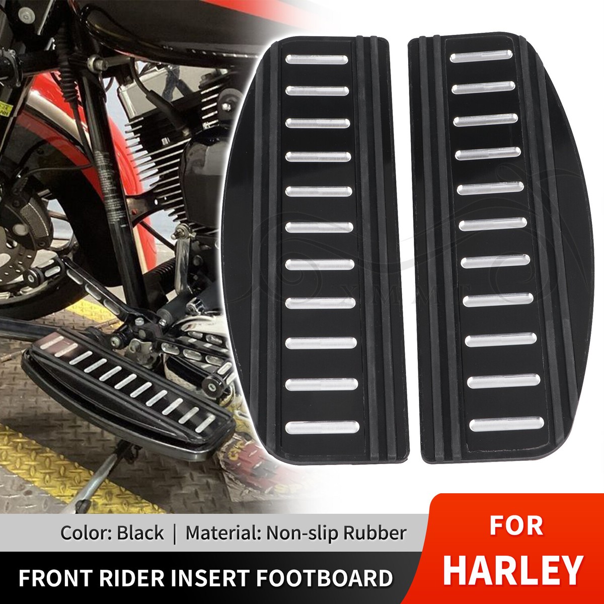 Black Front Rubber Footboard Inserts For Harley Touring Electra
