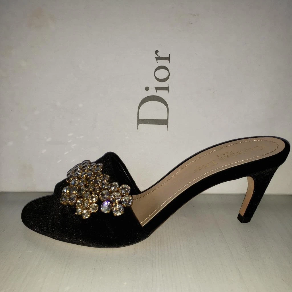 Sandale talon coulissant noir strass cristal velours mule