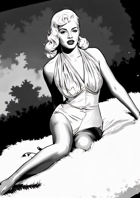 Diana Dors einzigartiger Line Art Illustrationsdruck 03