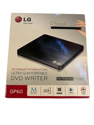 LG Ultra Slim External DVD Writer, Mac and Windows Compatible, Model GP60NB50