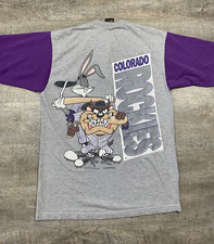 VTG 1994 MLB Colorado Rockies TAZ Henley Baseball Shirt Sz M Looney Tunes