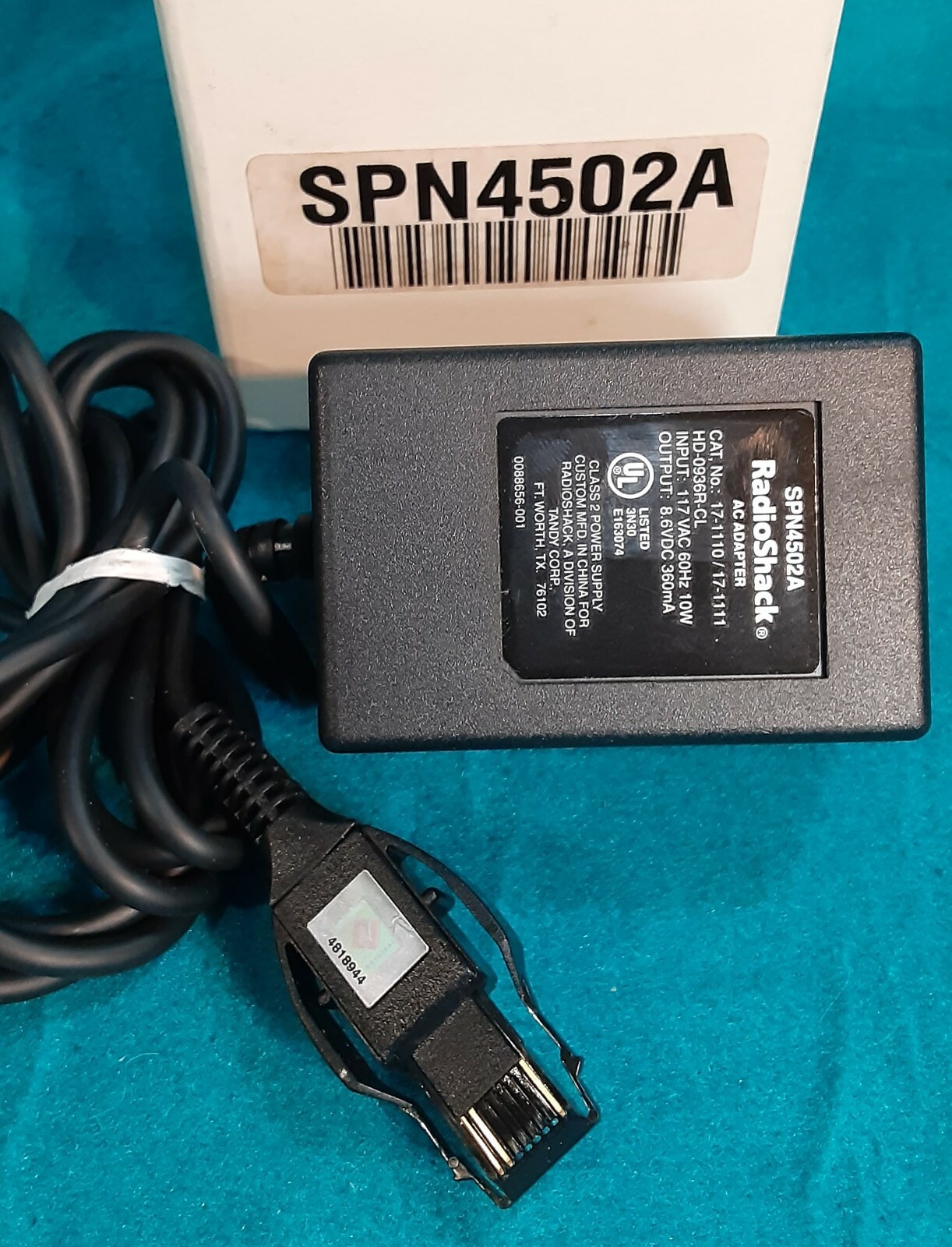 Radio Shack Charger for vintage CT-501 & CT-502 Cellular Flip Phone SPN4502A