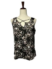 NEW Medium Fortune & Ivy Tank Womens Blouse Black Professional Casual Top Shirt