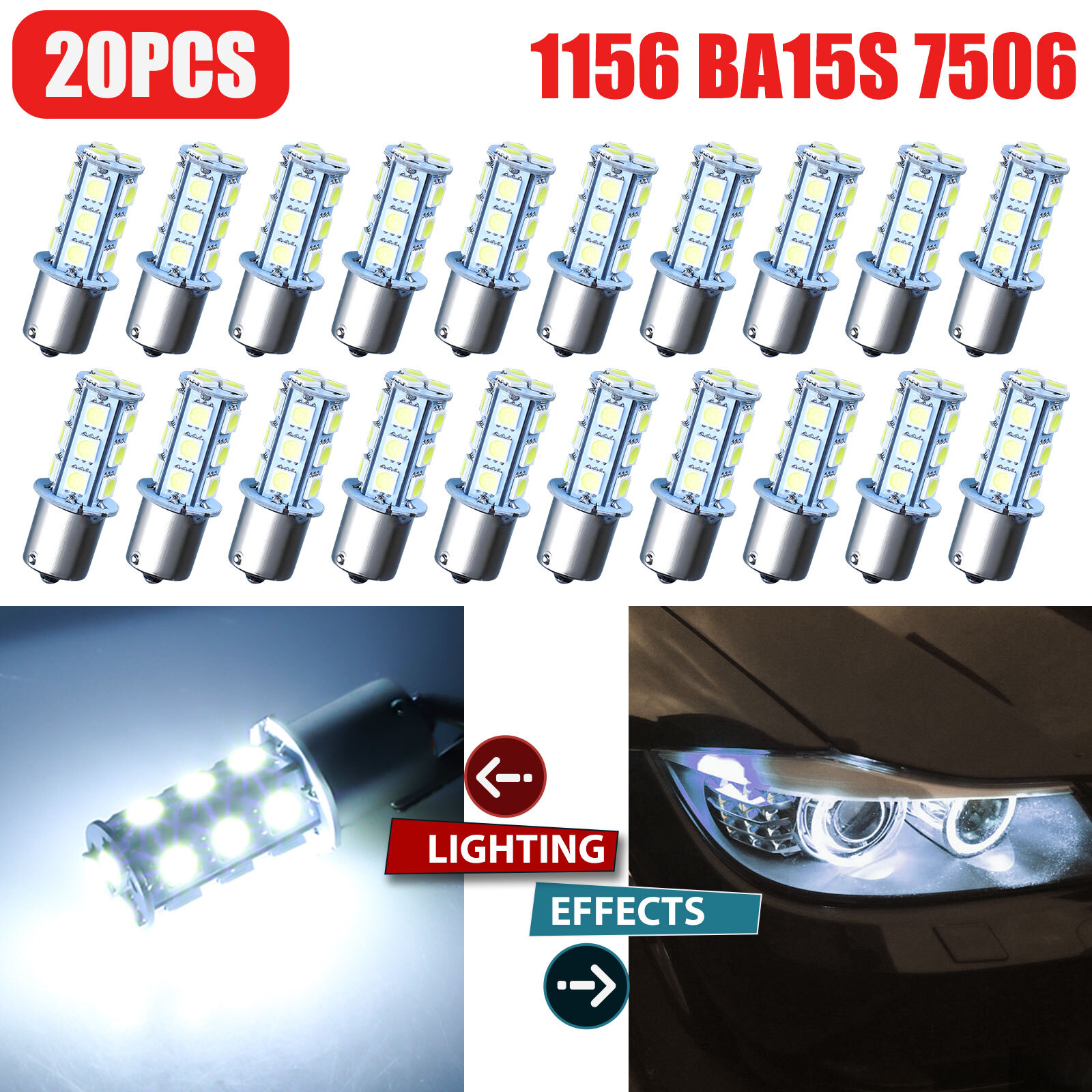 20x 1156 1141 18SMD RV Camper Trailer LED Interior Light Bulbs 12V