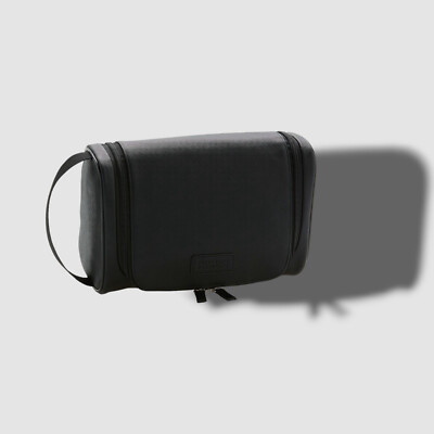 $47 Perry Ellis Mens Black Faux Leather Wall Hook Travel Kit Bag w/Sock & Bottle