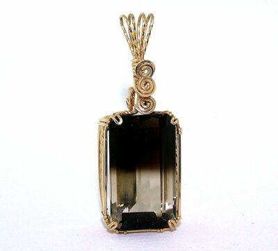 45 Ct Bicolor Emerald Smoky Citrine Gem GF Sterling Wirewrapped Pendant EBS8221