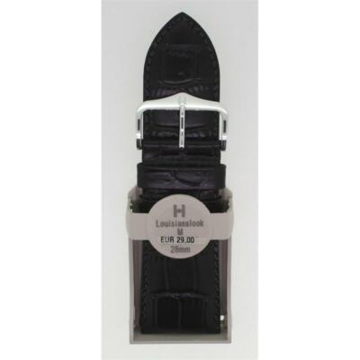 Hirsch Louisianalook Herren Uhrenarmband Krokoprägung schwarz echtes Leder 28mm 