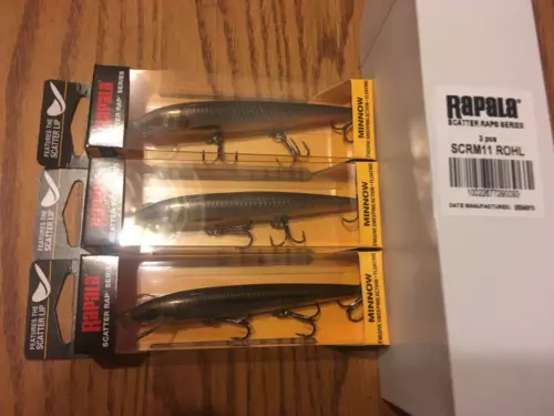 RAPALA SCATTER RAP MINNOW 11's==3 LIVE HOLOGRAM ROACH COLORED FISHING LURES