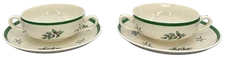 Spode Christmas Tree Cream Soup Bowl Flat and Saucer England VTG Set of 2