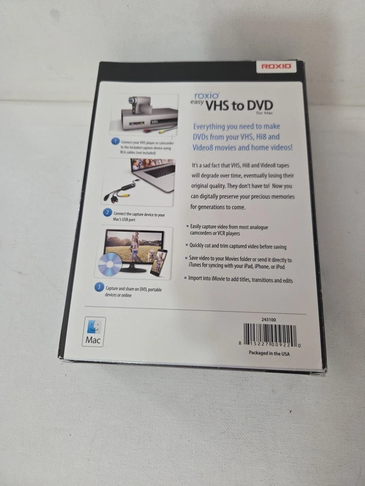 Roxio Easy VHS to DVD for Mac 243100 Convert VHS Hi8 Video8 Tapes to DVD  - Image 2 of 4