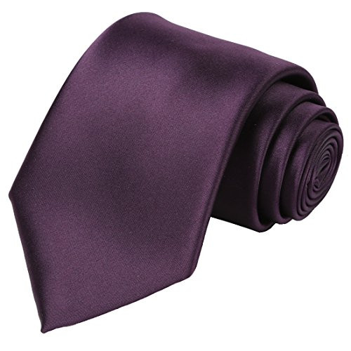 Satin Tie Set Solid Ties Mens Necktie + Pocket Square Plum Purple image 2