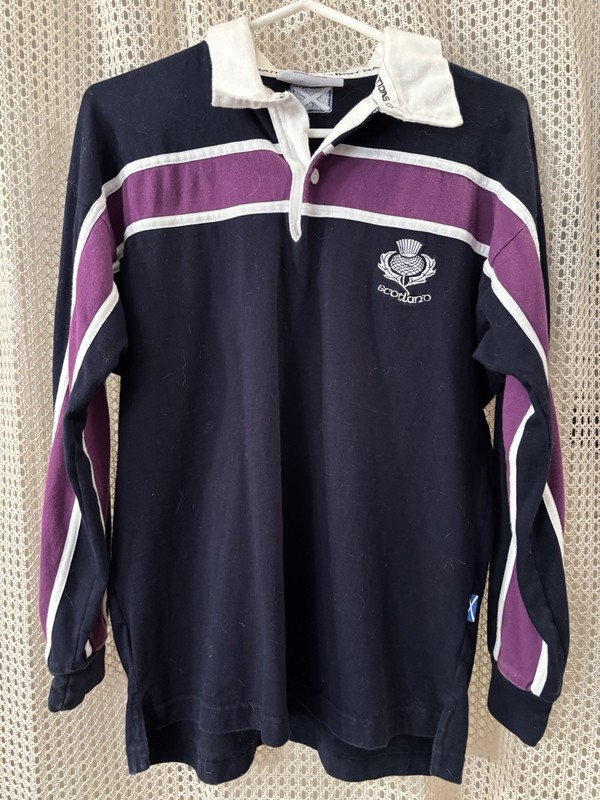 Rugby Nations Men's Polo Shirt XS Long Sleeve, Blue/Purple, Scotland