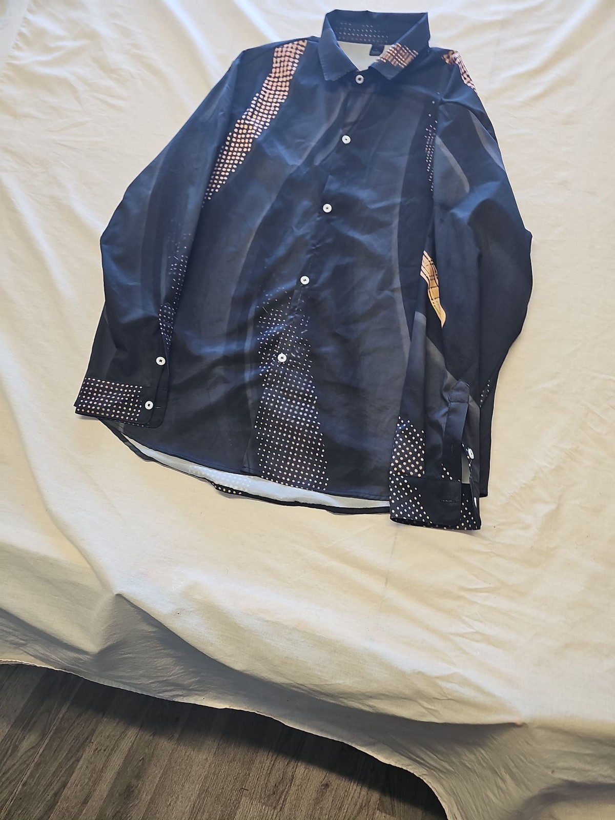 Men's Black Graphic Geometric Print Long Sleeve Button-Up Shirt XL Y890 image 4
