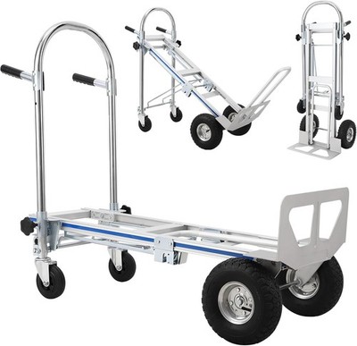 3-in-1 Convertible Dolly Cart Foldable Hand Truck With 4 Wheels & Sliding Frame