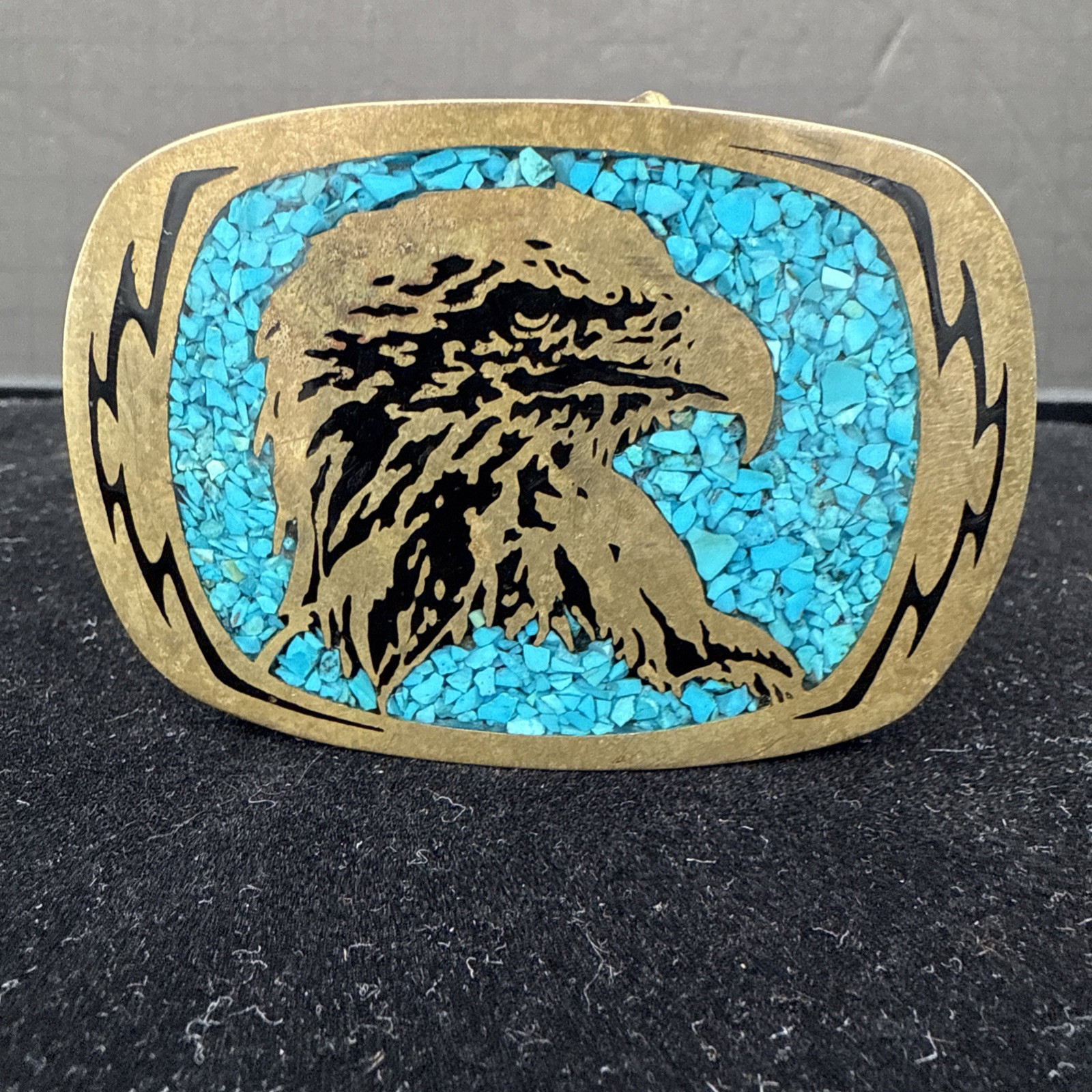 Brass Turquoise Eagle Hawk Falcon Vintage Belt Buckle