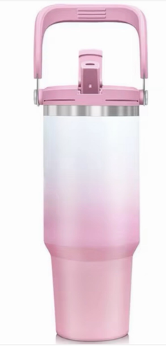 30 Unzen Thermo Edelstahl Becher mit 2-in-1 Flip Strohhalm/Griff Vakuum Becher - Bild 12 von 17